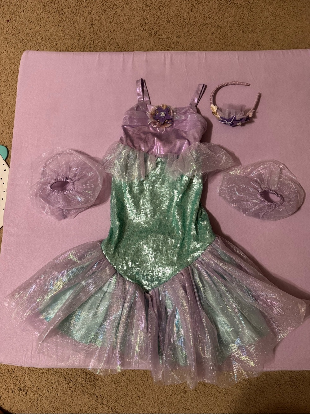 Pottery Barn Kids Lavender and Seafoam Sparkle Mermaid Costume with Headband